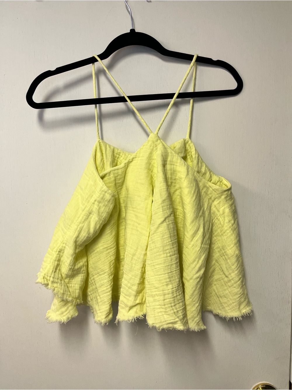 Hashtag in Trend Yellow Gauze Tank Top M Strappy Flowy Raw Hem Boho